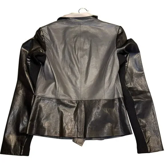VINCE Lambskin Gray Leather Jacket Colorblock - Size small